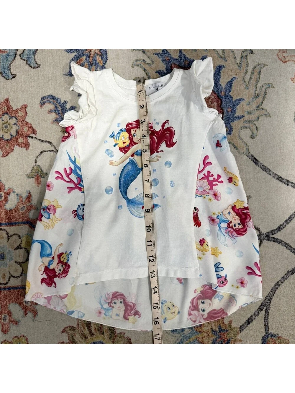 Monnalisa Girls Size 1 Disney Ariel Little Mermaid Dress Ruffle Glitter Print